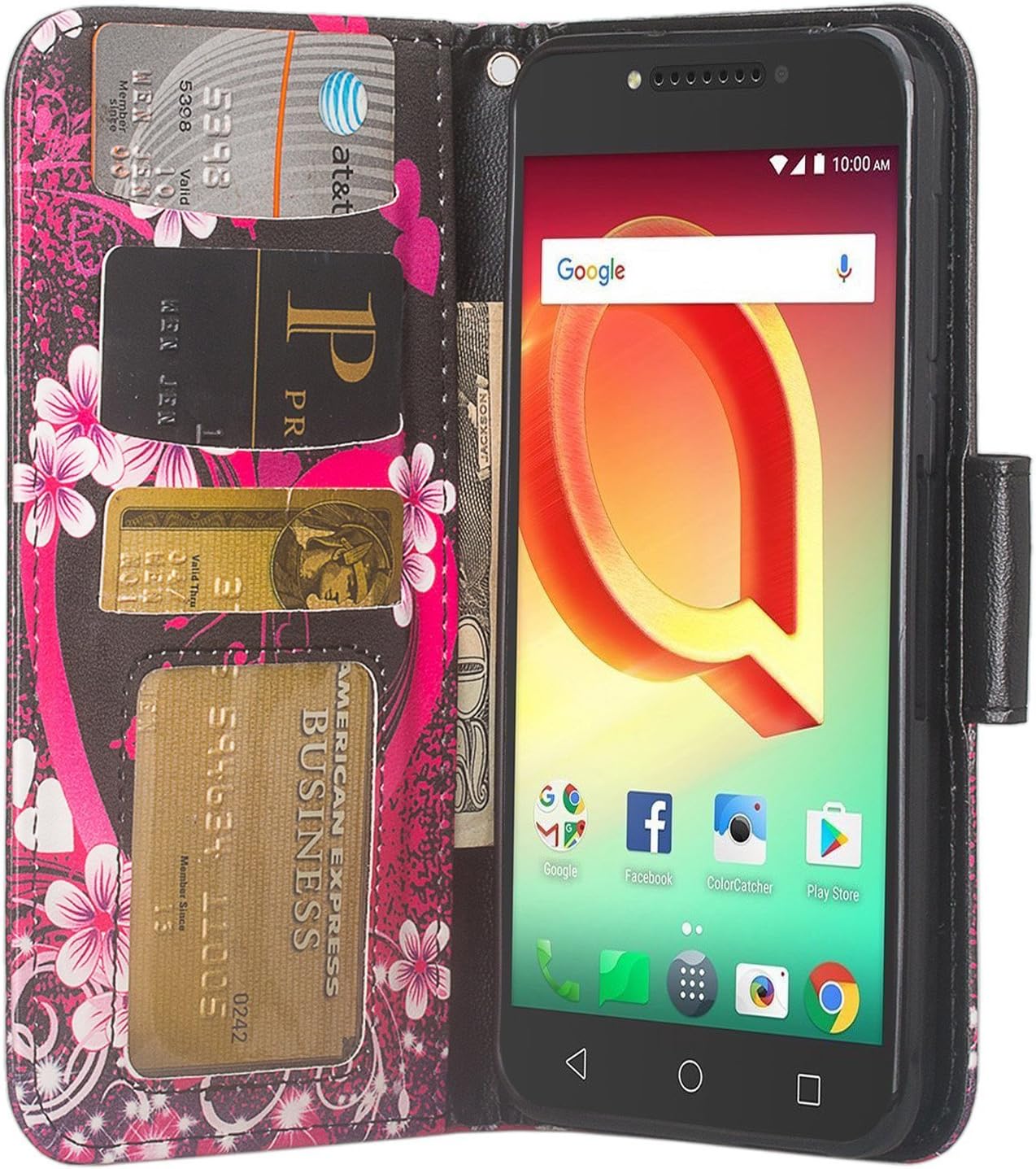 Fit GreatCall Jitterbug Smart 2 Wallet, Phonelicious PU Leather Case Premium Pouch ID Credit Card Phone Cover Flip Folio Book Style with Money Slot + Pen (Heart Sakura)