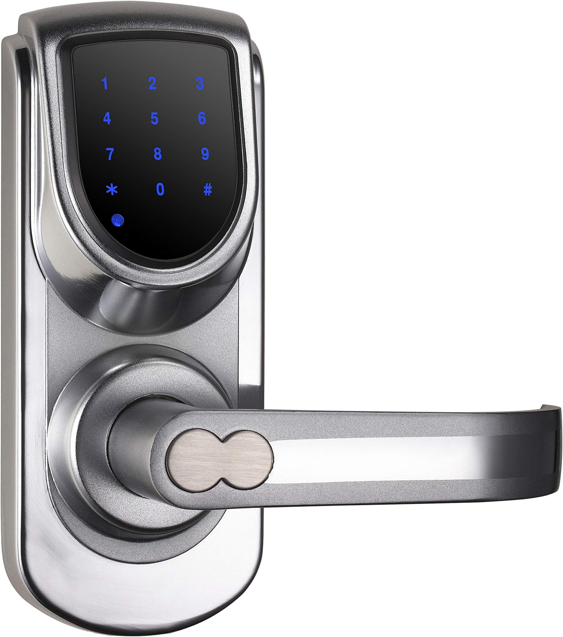 Keyless Smart Security Electronic Touch screen Keypad Door Lock Latch or Deadbolt Reversible Lever Handle Home Use Entry 6600-101 Silver (Latch)
