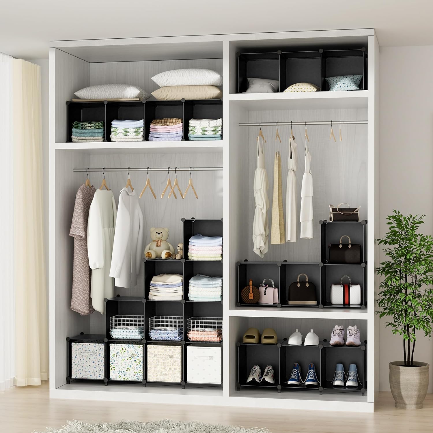 SIMPDIY Storage Modular Cubes 9 Cubes Black (93x93x30cm) Plastic Portable Organizer Bookshelf Shelf Rack