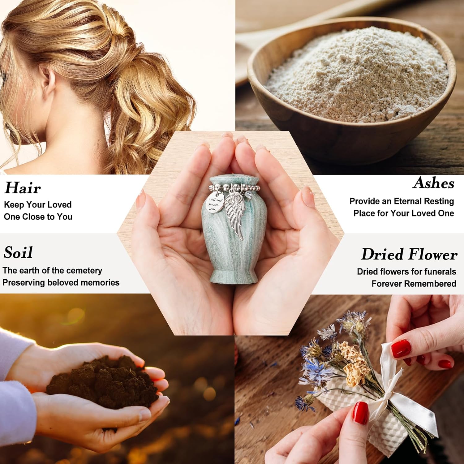 Dletay Small Urns for Human Ashes Keepsake with Memorial Acrylic Standing Cross Mini Urns for Women Men 2.85 Inches Memorial Funeral Urn