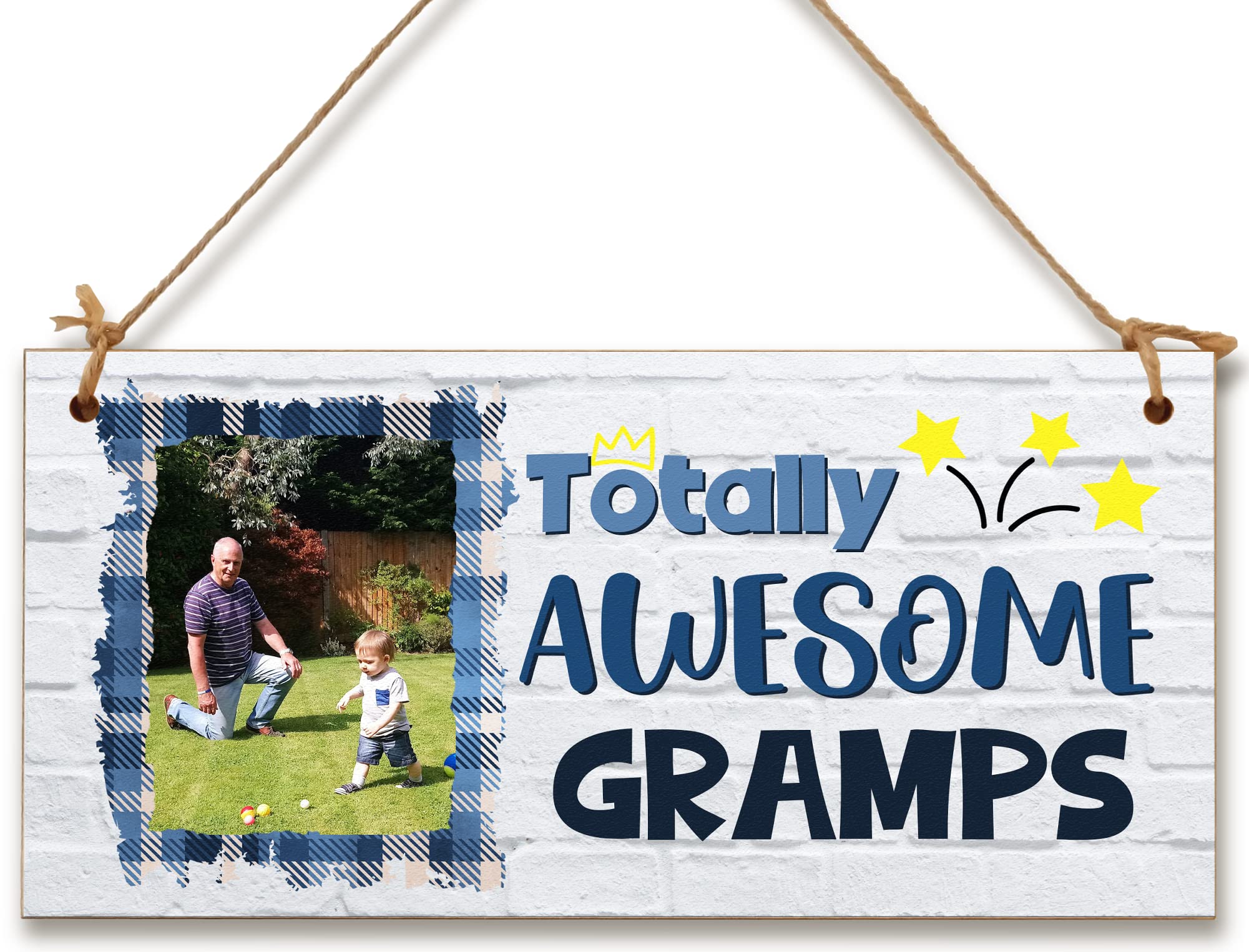 The Plum Penguin Multicolour Personalised Wooden Plaque With Photo Totally Awesome Gramps Gift For Daddy Grandad Door Sign Hanging Man Cave Shed