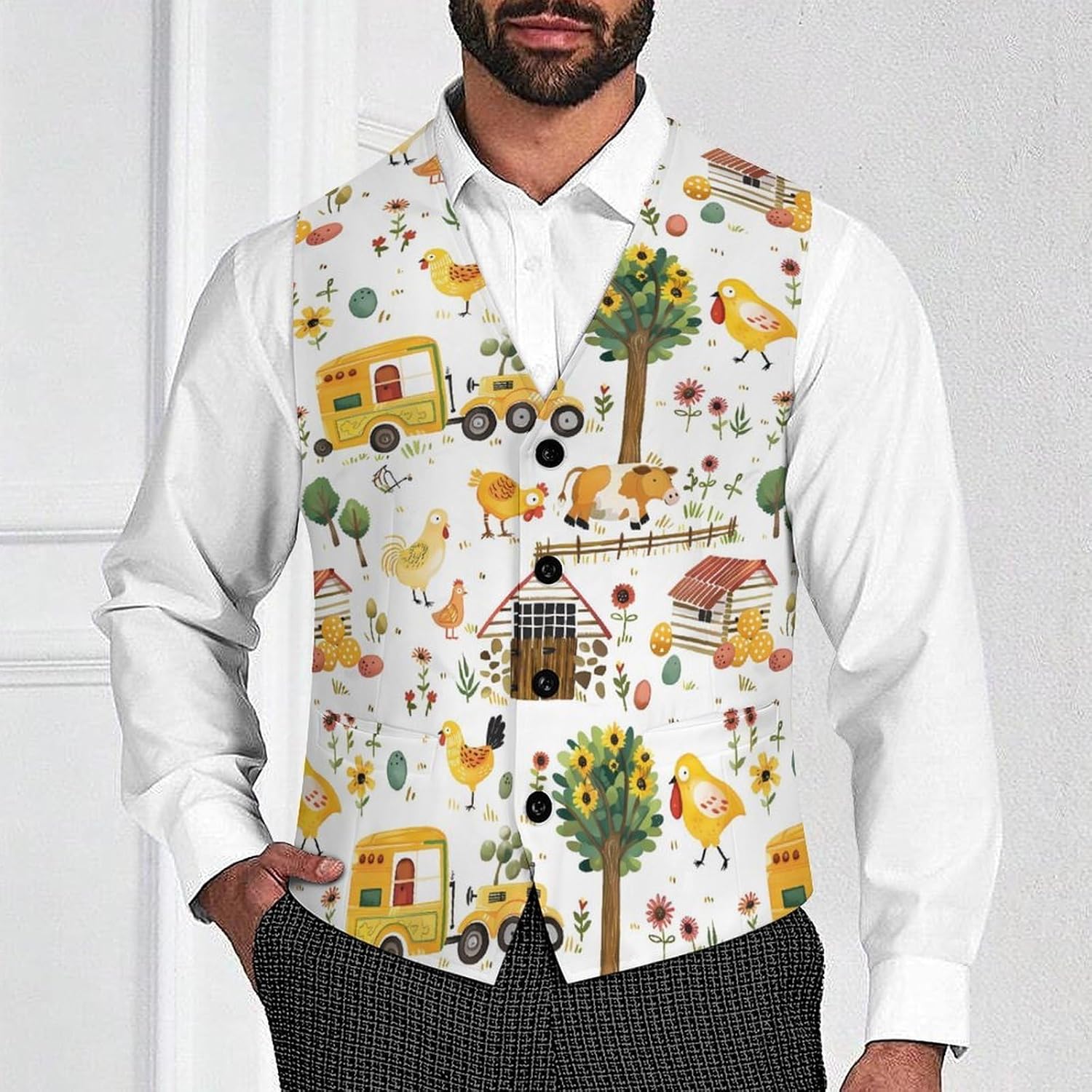Farm Animals Novelty Men's Suit Vest Casual Formal Dress Vests Business Waistcoat