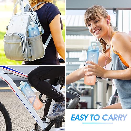 Miniatura 6 de Botella de agua motivacional con marcador de tiempo, botellas de agua de 32 onzas con tiempos para beber, a prueba de fugas y sin BPA, botella de