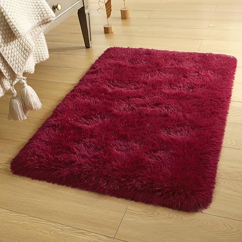 Miniatura 7 de DETUM Alfombra pequeña de 2 x 3 pies para dormitorio, Kicthen entrada, pasillo, lavable, antideslizante, color borgoña, alfombras de felpa para