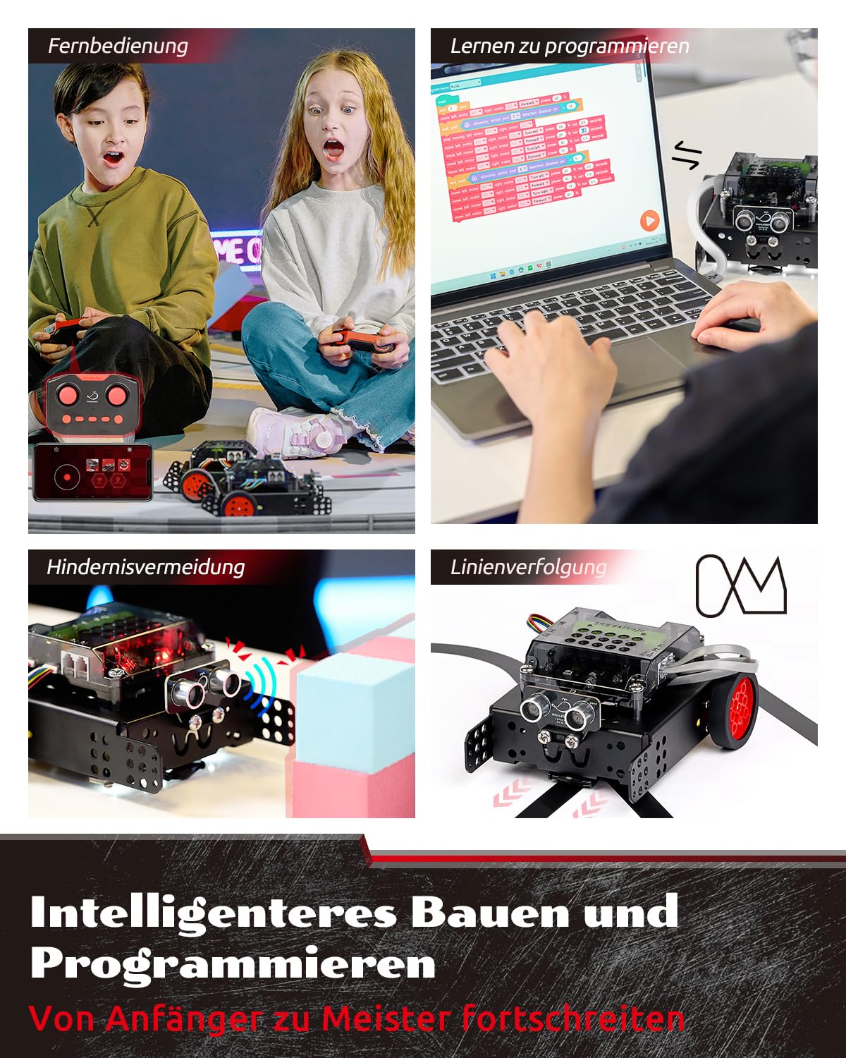 WhalesBot Rocky programmierbares Roboterauto für Kinder, Mint Bausatz mit Scratch- & Python-Kompatibilität, Erweiterbar, Ferngesteuertes Spielzeug, Geschenk ab 8 Jahren