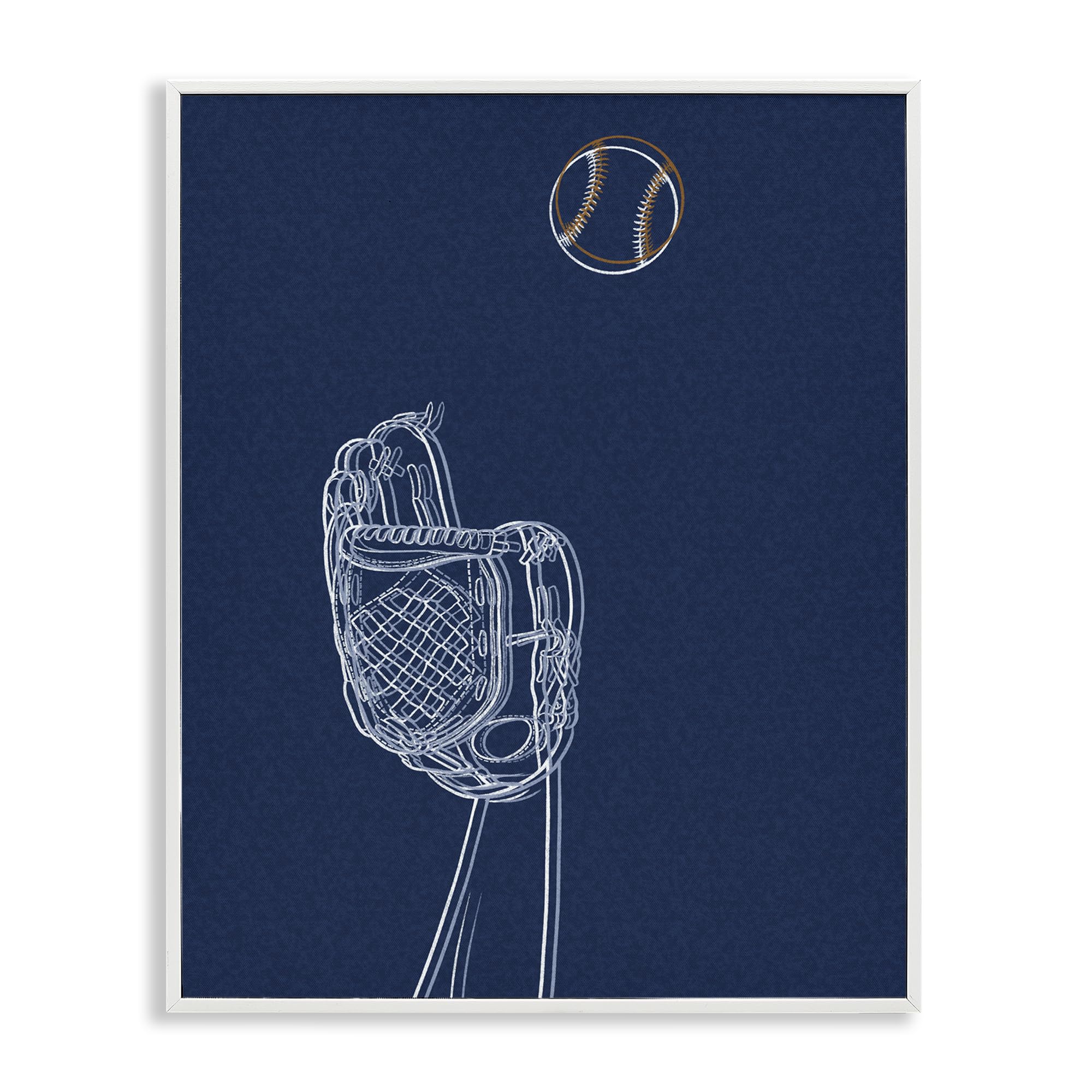Stupell Industries Coastal White (Textured) 'Baseball Lines Contour'| Framed Giclee Art