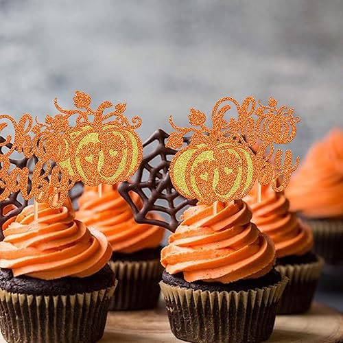 Miniatura 153 de Paquete de 24 adornos para cupcakes de calabaza con purpurina para cupcakes de calabaza para Acción de Gracias, baby shower, decoración de cupcakes