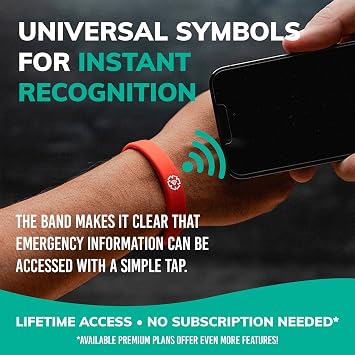 Red Smart Emergency ID Silicone Band, Share Medical Info & Safety Alert