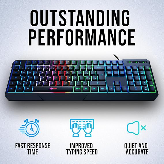 KLIM Chroma USB RGB Gaming Keyboard, Wired PC Computer Keyboard, Membrane, Waterproof Durable, 2 ms Response, PS4/PS5 & Mac Compatible