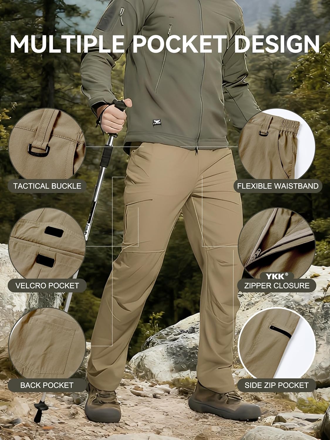Men's Hiking Cargo Pants Waterproof Lightweight Quick Dry Outdoor Work Fishing Mountain Travel Stretch Pants - Image 4