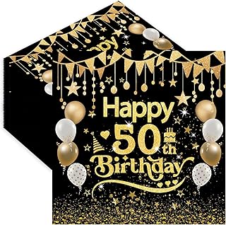 50 servilletas de papel desechables para cumpleaños número 50, color negro y dorado, servilletas de papel desechables para decoración de mesa para niños, niñas, hombres, él, ella, 50 cumpleaños