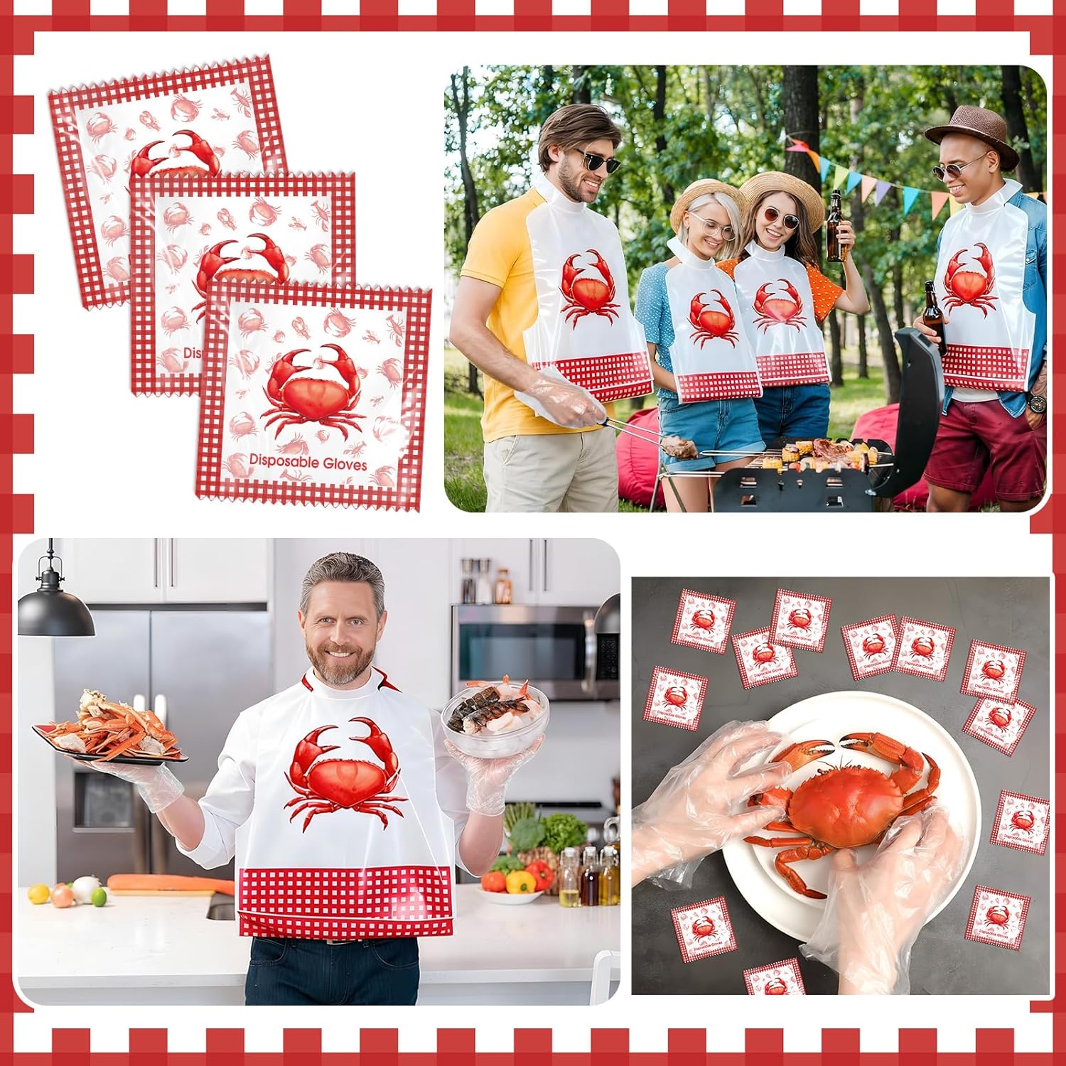 Chicingyou Crawfish Boil Decorations with Plastic Table Cover Disposable Gloves and Lobster Bibs