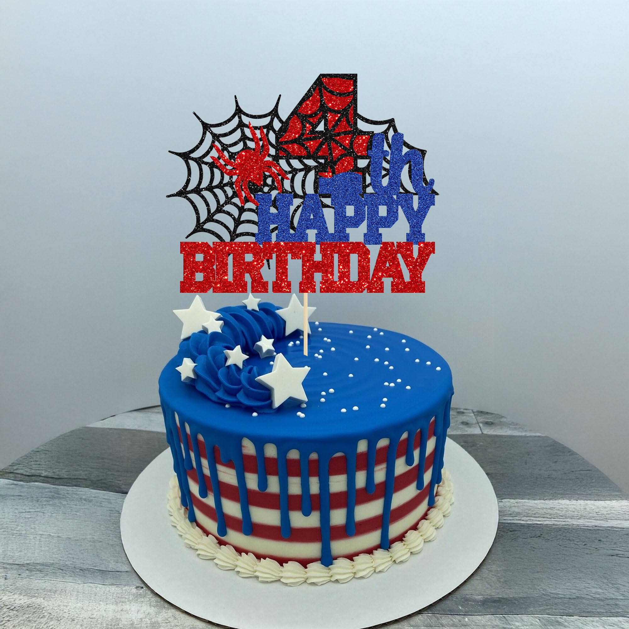 Happy 4th Birthday Cake Topper - Blue Glitter Birthday Decorations For Boys & Girls Parties - View #9