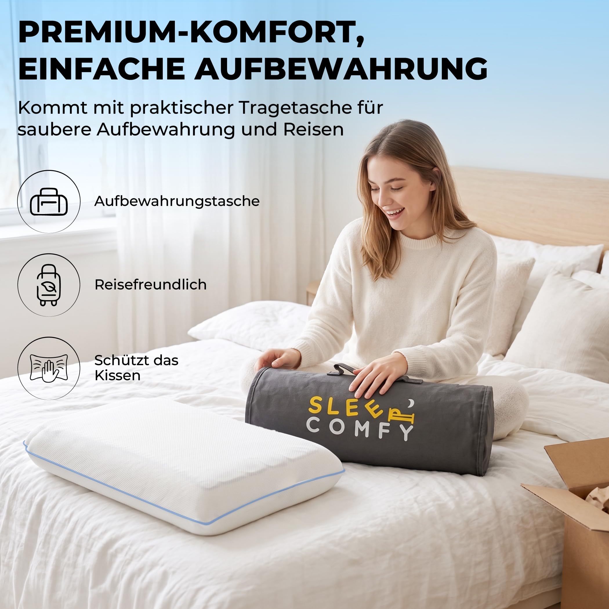 Sleep Comfy Gel-X Almohada 60 x 40 x 16 cm, almohada de espuma viscoelástica con gel refrescante, almohada ergonómica para el cuello, almohada transpirable con funda de jersey lavable, para dormir de