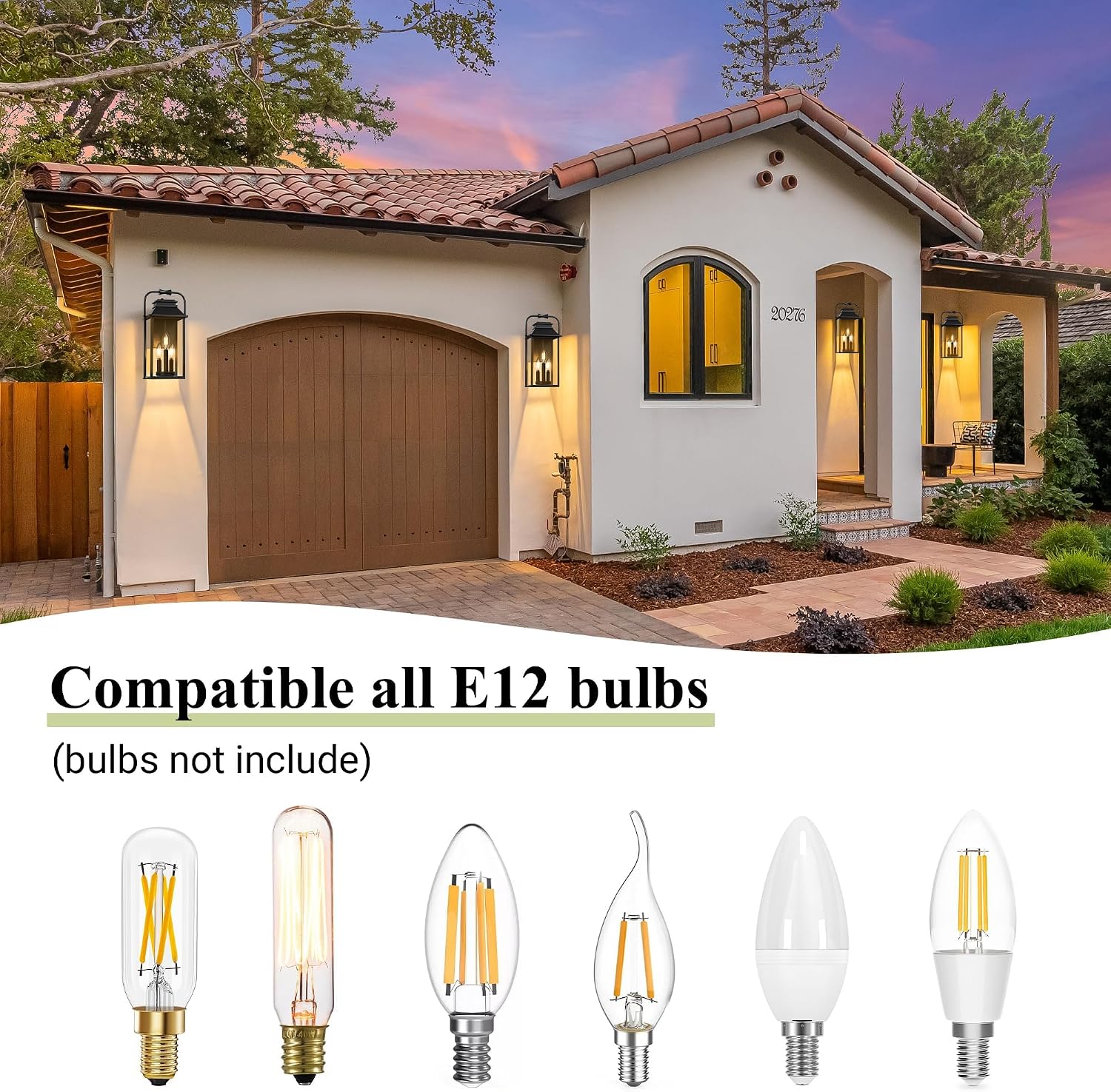 [Upgraded]PARTPHONER Outdoor & Indoor Light Fixture, 3-Lights Front Porch Light Fixtures with E12 Sockets & Glass Shade Anti-Rust Waterproof Black Wall Mount Lantern Sconce for House Gate Garage Patio