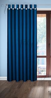 Tidy Blue Colour Cotton Fabric Door Curtain - Pack of 1Piece (6.5 Feet x 3.75 Feet, Loop, Stripes) Price In India