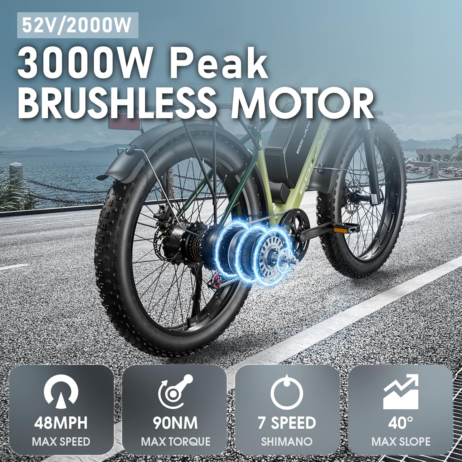 E Bikes for Adults Electric,51 MPH/48 MPH Fast Ebike Peak 5000W/3000W 32AH 52V 130 Miles Max, Dual Motor Electric Bike Fat Tire E Bike for Men, 26" Electric Bicycle for Snow Off-Road, Hydraulic Brakes