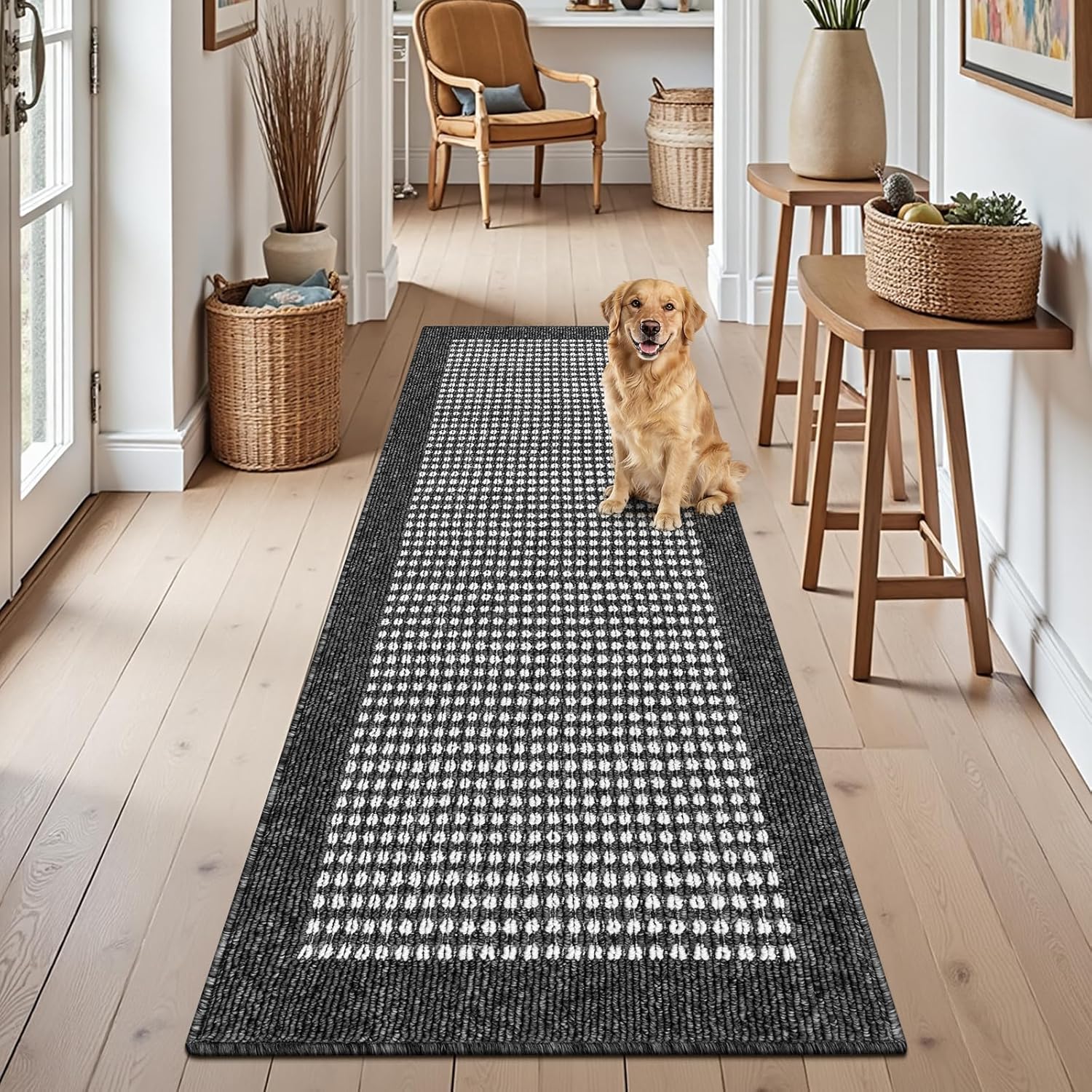 Ileading Laundry Room Runner Rug 2'x6' Non Slip Farmhouse Kitchen Floor Mats with Rubber Backing Machine Washable Black Indoor Decor Carpet for Bathroom Doormat Hallway Entryway Petmat Garage Balcony