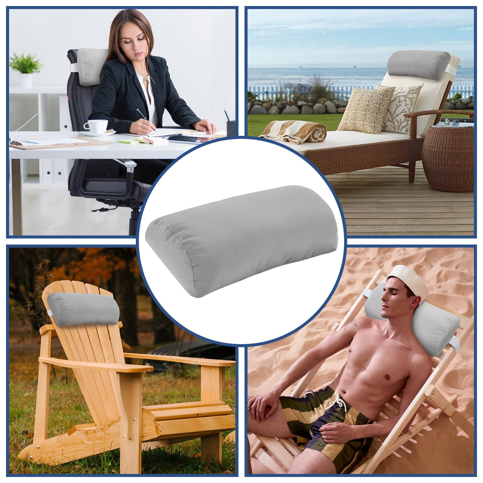 Rasugarlary Headrest Pillow for Patio Chaise Lounge, 2 Packs Head Pillow with Elastic Band for Zero Gravity Lounge Chair, Head Neck Rest Pillow Lumbar Pillow, Light Gray