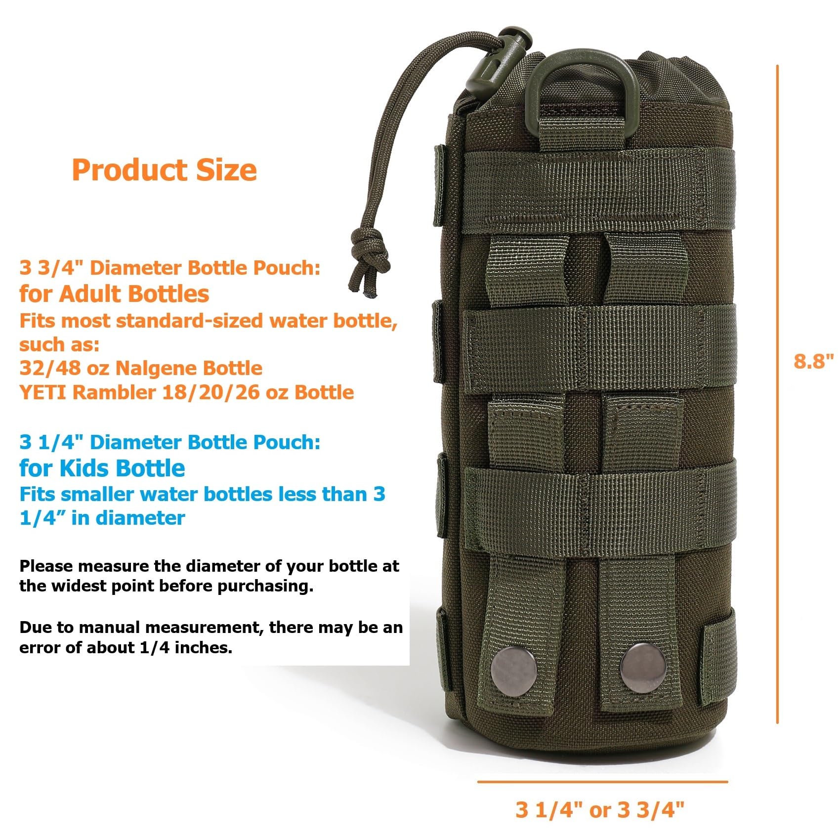MOLLE Water Bottle Holder Tactical Nylon Bottle Pouches Hydration Carrier for Belt/Backpack/Vest/Bike Sports Outdoor Hiking Camping Hunting Fishing