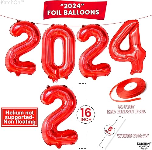Miniatura 2 de KatchOn, Globos rojos 2024 con números de 16 pulgadas, globos de graduación rojos 2024  Globos rojos de Mylar 2024, decoraciones de graduación clase