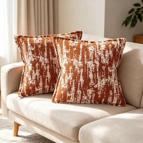 OYIMUA Rust and White Fluffy Decorative Pillow Covers 16x16 