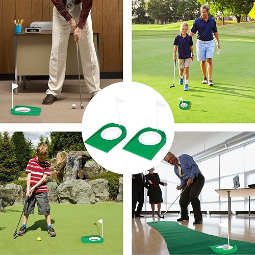 Miniatura 5 de Hooqict Paquete de 2 tazas de golf y bandera para práctica en interiores, ayudas de entrenamiento de golf de plástico para niños y adultos,