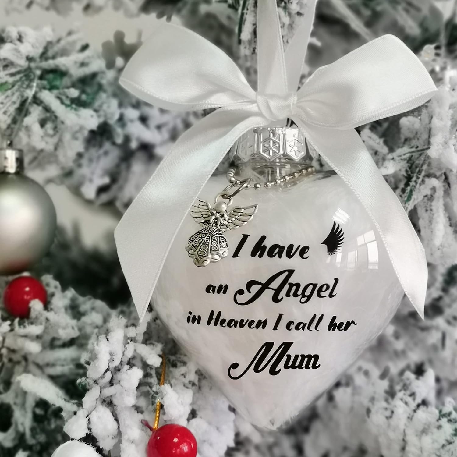 Christmas Memorial Baubles, Mum Christmas Memorial Ornaments Feather