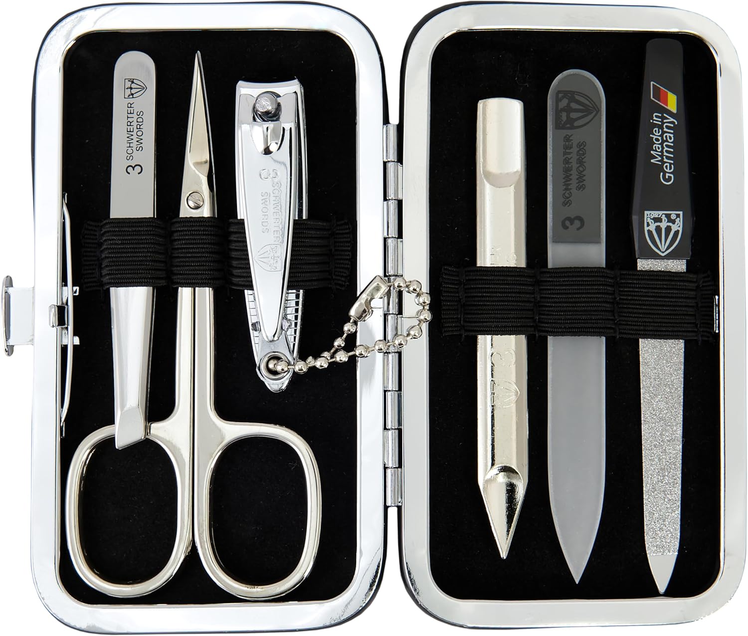 3 Swords Germany - Brand Quality 6 piece Manicure Pedicure Grooming kit Set - Scissors, Metal and Glass Nail File, Clipper, Tweezers with Synthetic Leather case - Snake