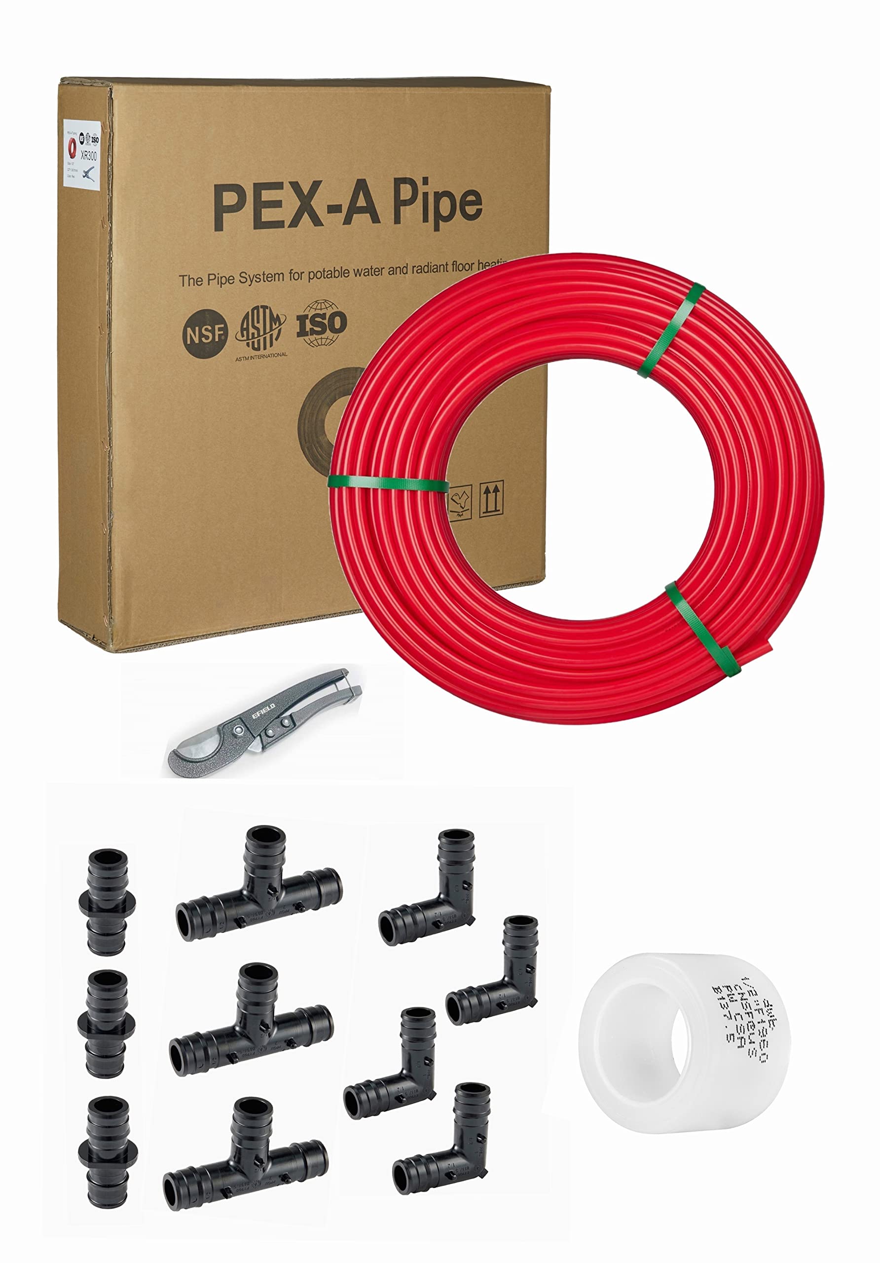 EFIELD Pex-A Pipe DIY/Repair Kit: Pex-A Tubing1/2 Inch X100 Ft Blue, 10 PCS 1/2"" Poly PPSU Expansion Fittings, 30 PCS 1/2"" Expansion
