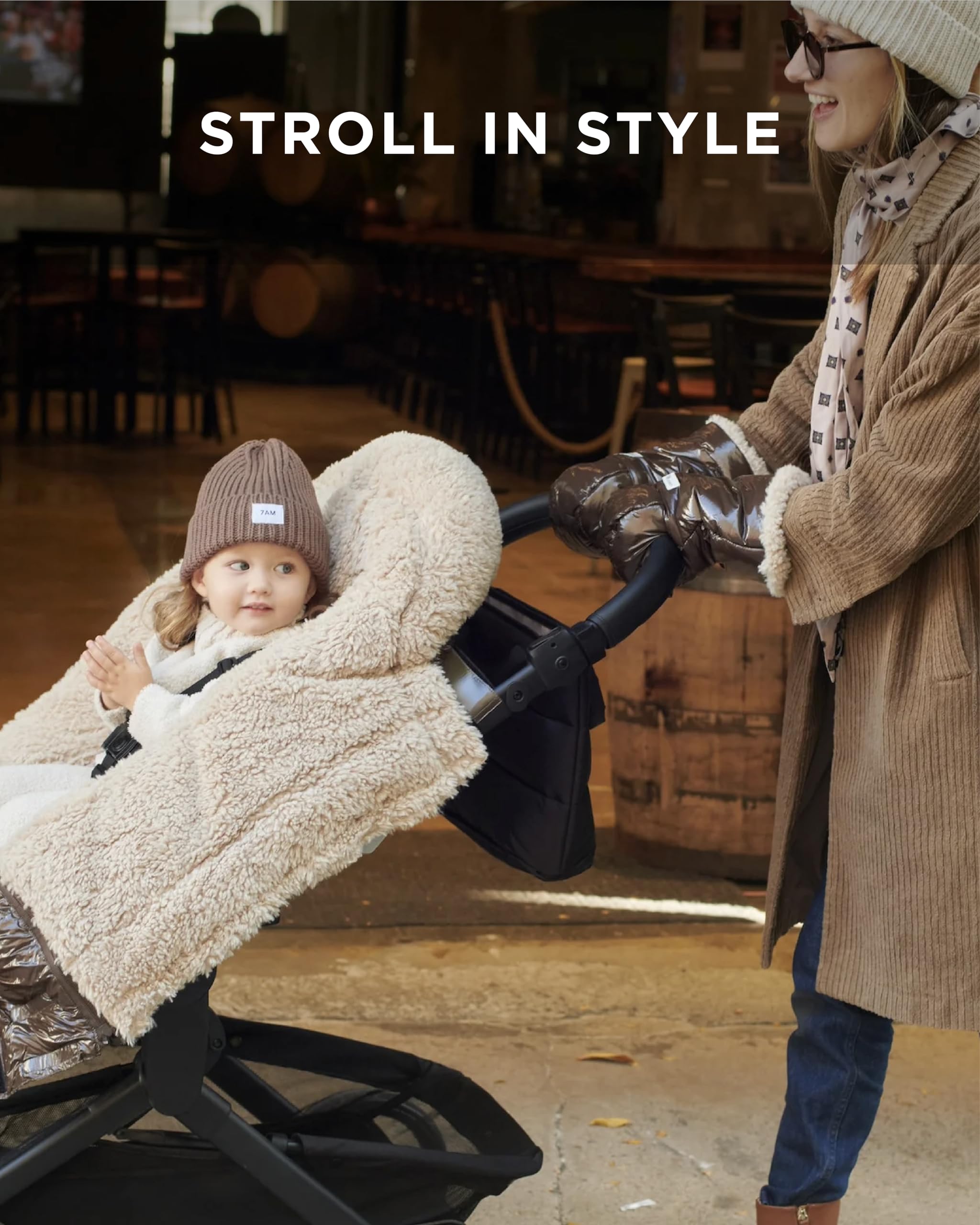 7AM Enfant Stroller Warmmuffs - Handwärmer mit Frostschutz, Kälteschutz, wasserabweisende und warme Handschuhe aus gewachster Baumwolle für Kinderwagen, Buggy- und Babyschale Griff