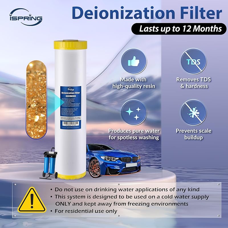 iSpring Spotless Water System for Car Wash, Deionized Water System with Rolling Cart, Spot Free Solutions for All Vehicles, Motorcycles, RV, Bikes, Boats, Yachts, and Windows, Model: WGB22BD Classic Design