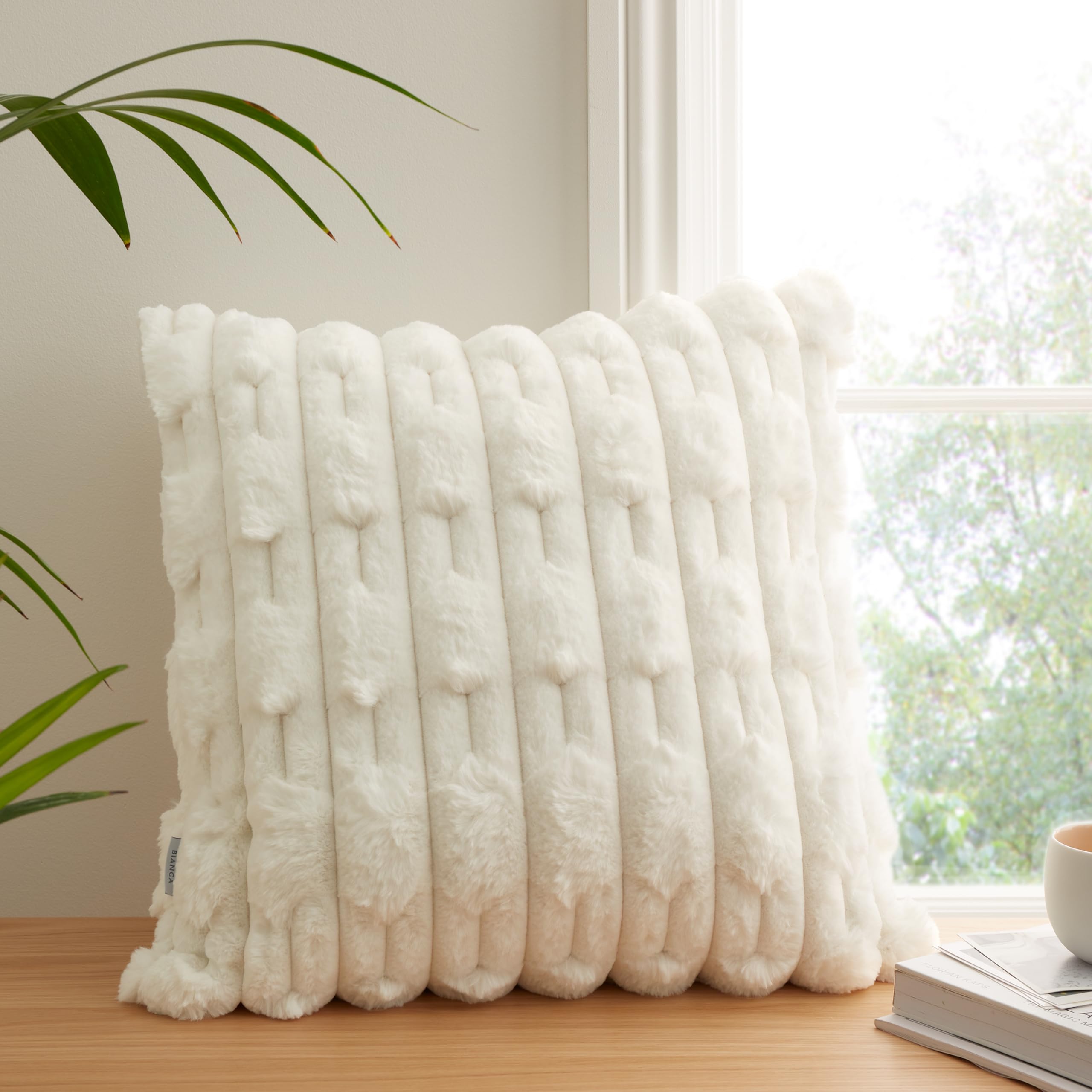 Julian Charles Cream Bianca So Soft Carved Faux Fur Cushion - One Size