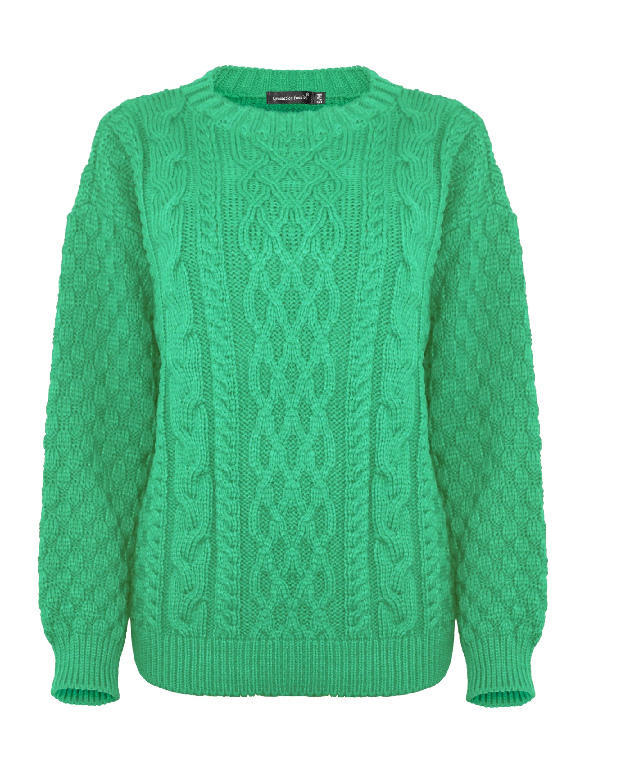 Generation Fashion Women's Green New Crew Neck Knitted Long Sleeves Warm Chunky Sweater Formal Everyday Casualcable Knit Jumper Tops Pullover[,2Xl]