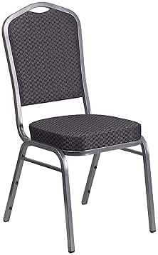 Flash Furniture HERCULES Series Crown Back Stacking Banquet Chair in Black Patterned Fabric - Silver Vein Frame