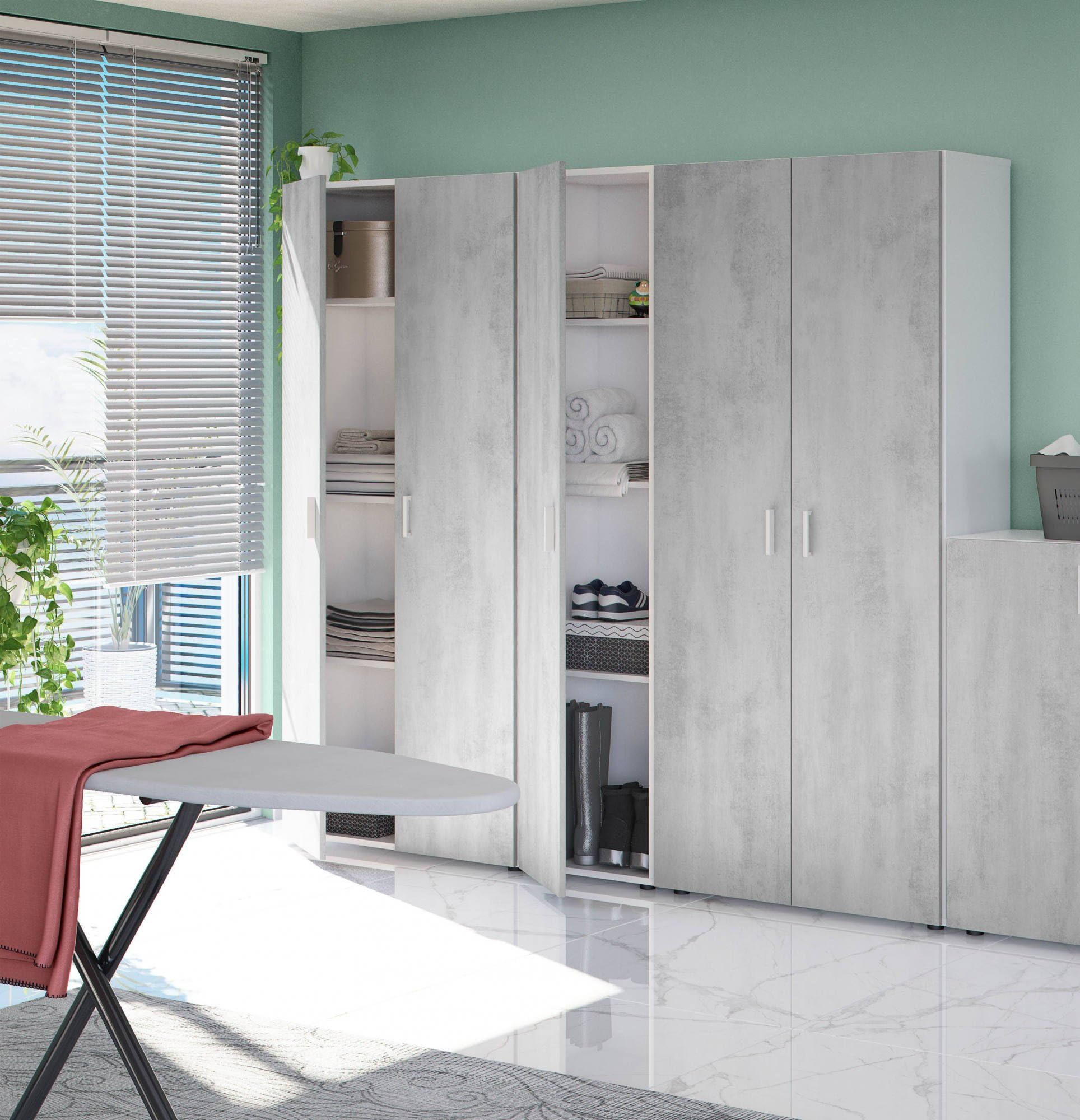 Dmora Armadio multiuso a 1 anta battente e 3 ripiani regolabili, Guardaroba moderno, Mobile alto a colonna, Cm 41x37h182, colore Cemento e Bianco