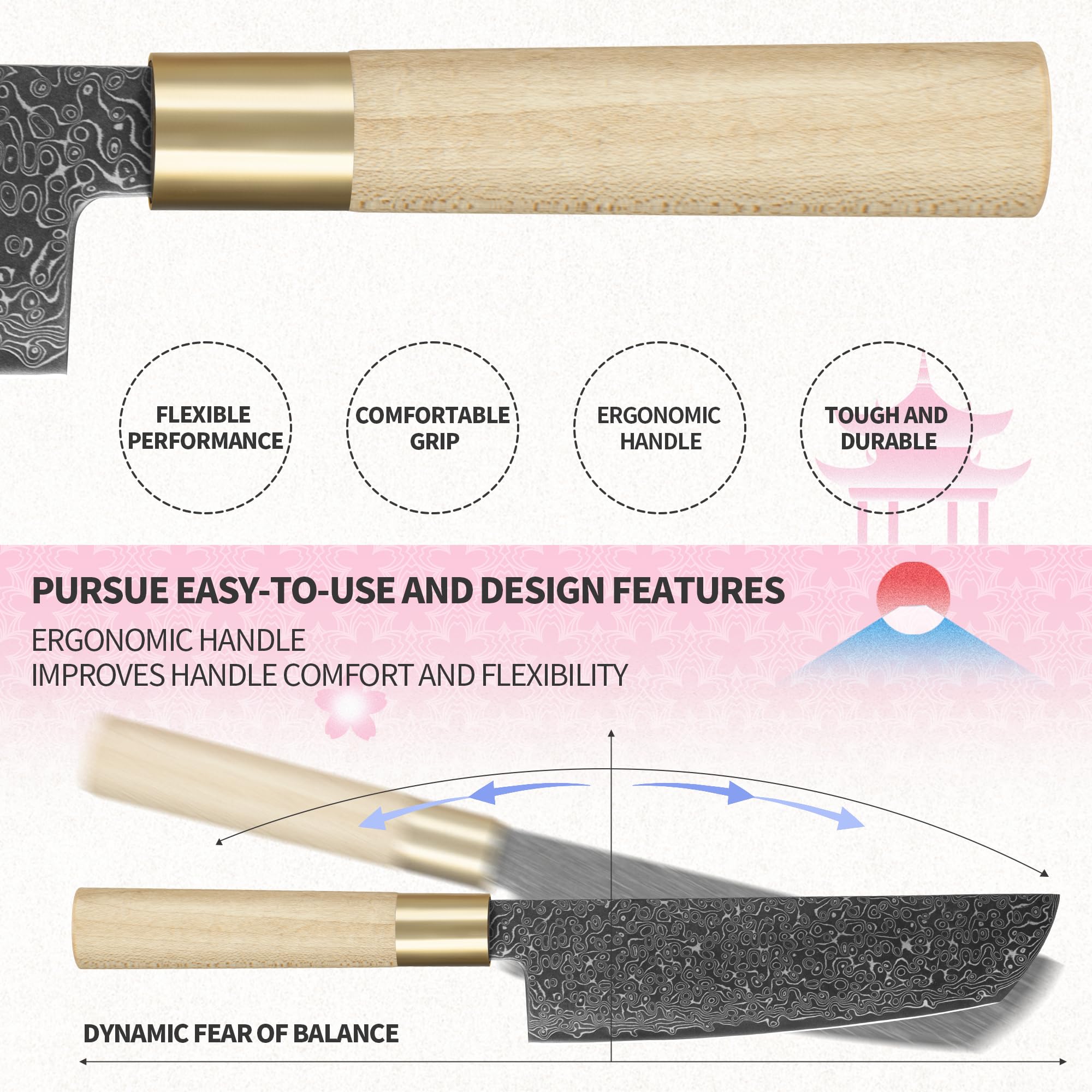 FULLHI Japanisches Messer Schwarzer Damaszener Stahl mit Scheide, Holzgriff Gyutou sashimi Kochmesser Küchenmesser mit Box für Mann Frauen Geschenk (Nakiri-Messer)