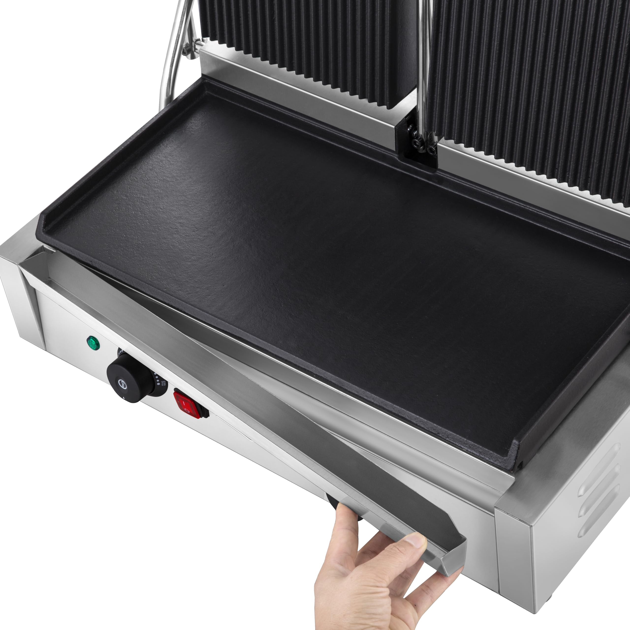 KWS PFM-23 - Prensa eléctrica Panini de 3400 W con parte superior ranurada y parte inferior lisa, superficie de cocción de 19 x 9 pulgadas 4