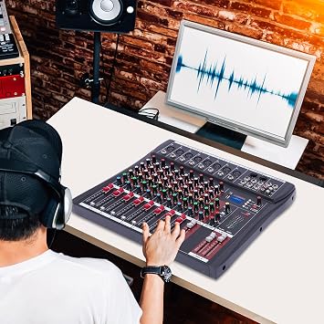 Professional Audio Mixer 8 Channel DJ Mixer Sound Board Console Stereo Sound Mixer, Bluetooth USB Computer MP3 Input 48 V Phantom Power Stereo DJ Recording Studio, Black