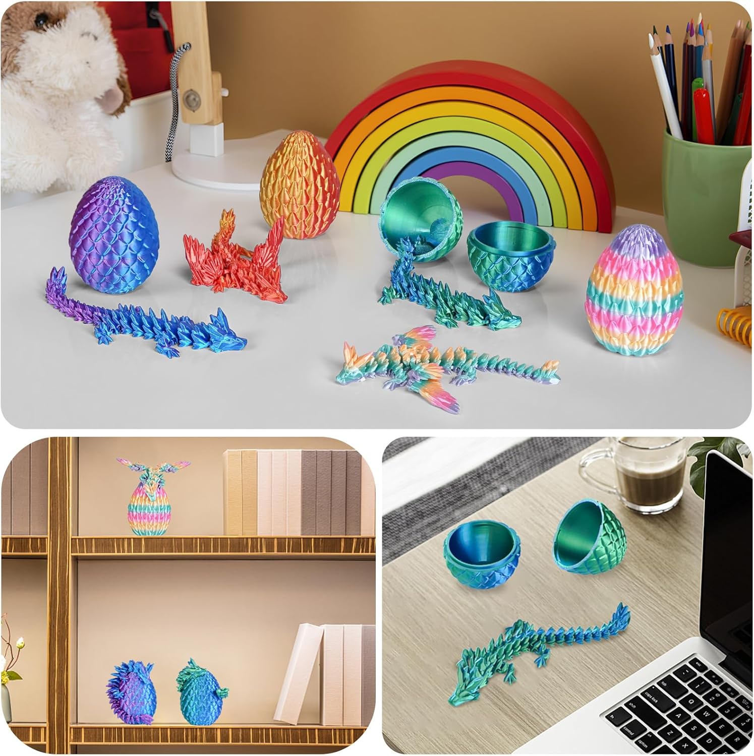4PCS 3D Printed Dragon Eggs with Articulated Dragons,Mystery Toys Gifts for Kids Adults Easter Basket Stuffers Christmas Stocking Fillers Home Office Decor (Multicolor SetA-4pcs) - Image 6