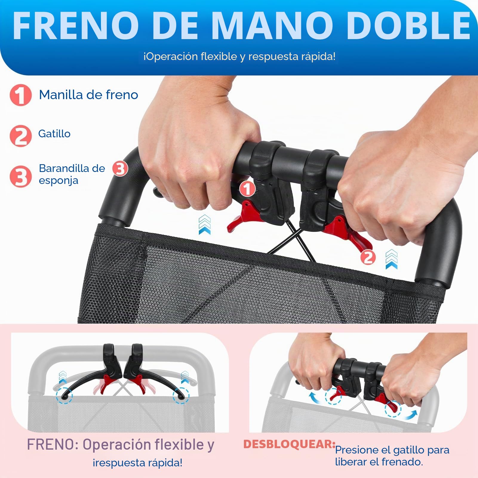 Silla de ruedas ultraligera de 13 libras para adultos, plegable de aluminio, silla de ruedas de viaje portátil, ligera - con manillar de freno para personas mayores, capacidad de carga de 286