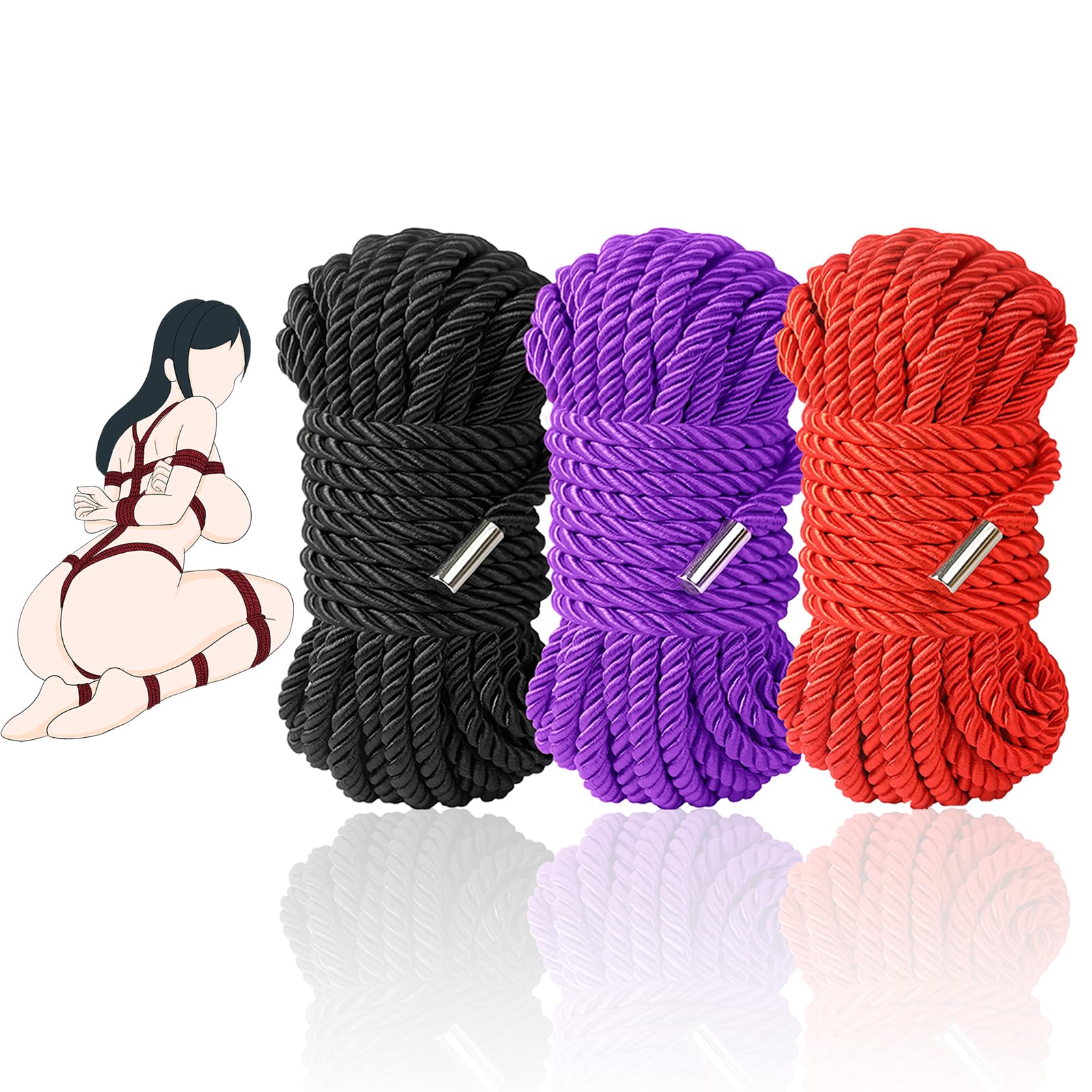 BDSM Couple Intimate Bondage Set - Soft and Multifunctional Sex Rope - Bedroom Adult Bondage Toy - Perfect for Bondage Beginners (2-Piece Set, Black)