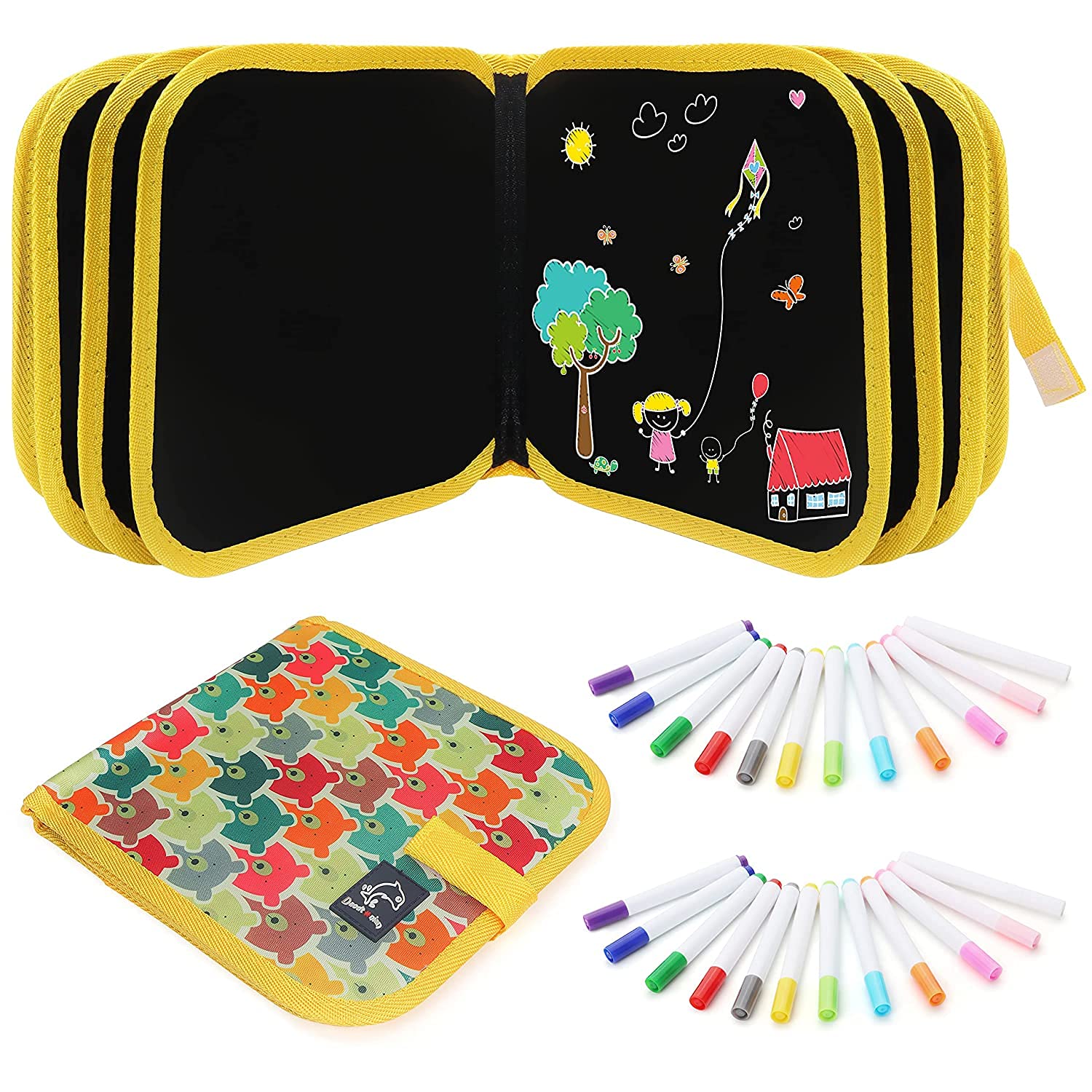 KRH STORE Erasable Doodle Drawing Book - 14 Sheets Double-Side Kids Draw Slate for Colouring Sketching Painting Toy Writing Boards Children Scribbler Pad with 1 Sets of 12 Water-Soluble Chalk Markers (B09FZHBD5P) Amazon Price History, Amazon Price Tracker