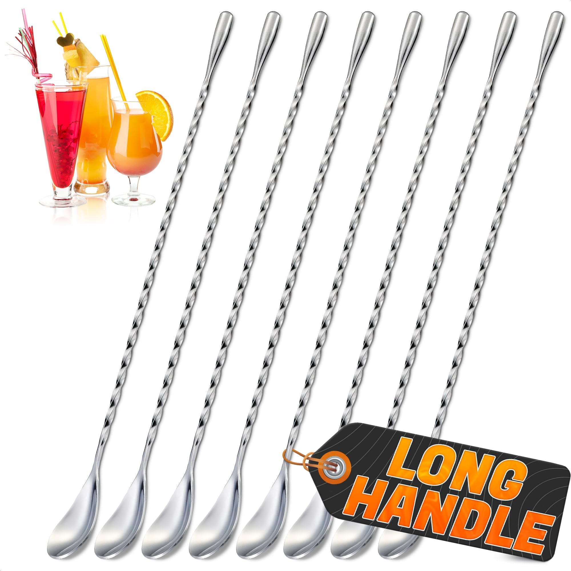 The Little Green Change 8Pcs Stainless Steel Bar Spoon - 12 IN Spiral Handle Cocktail Stirrer
