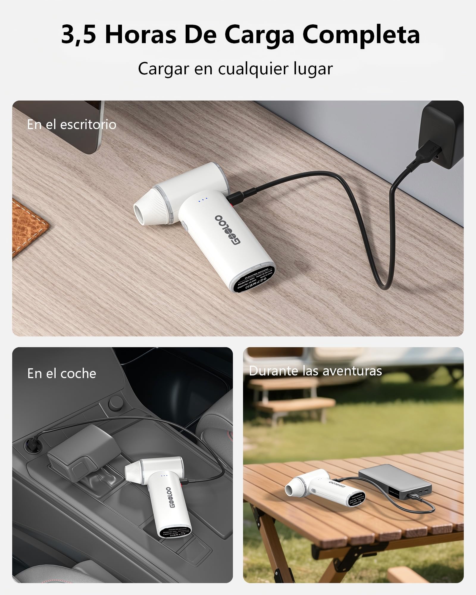 GOOLOO F3 Dépoussiéreur Électrique à air Comprimé – Souffleur PC 150 000 TR/Min, 52 M/S, 3 Vitesses Réglables, avec Fonction de Charge Rapide, Pour PC, Voiture, Extérieur, Canapé