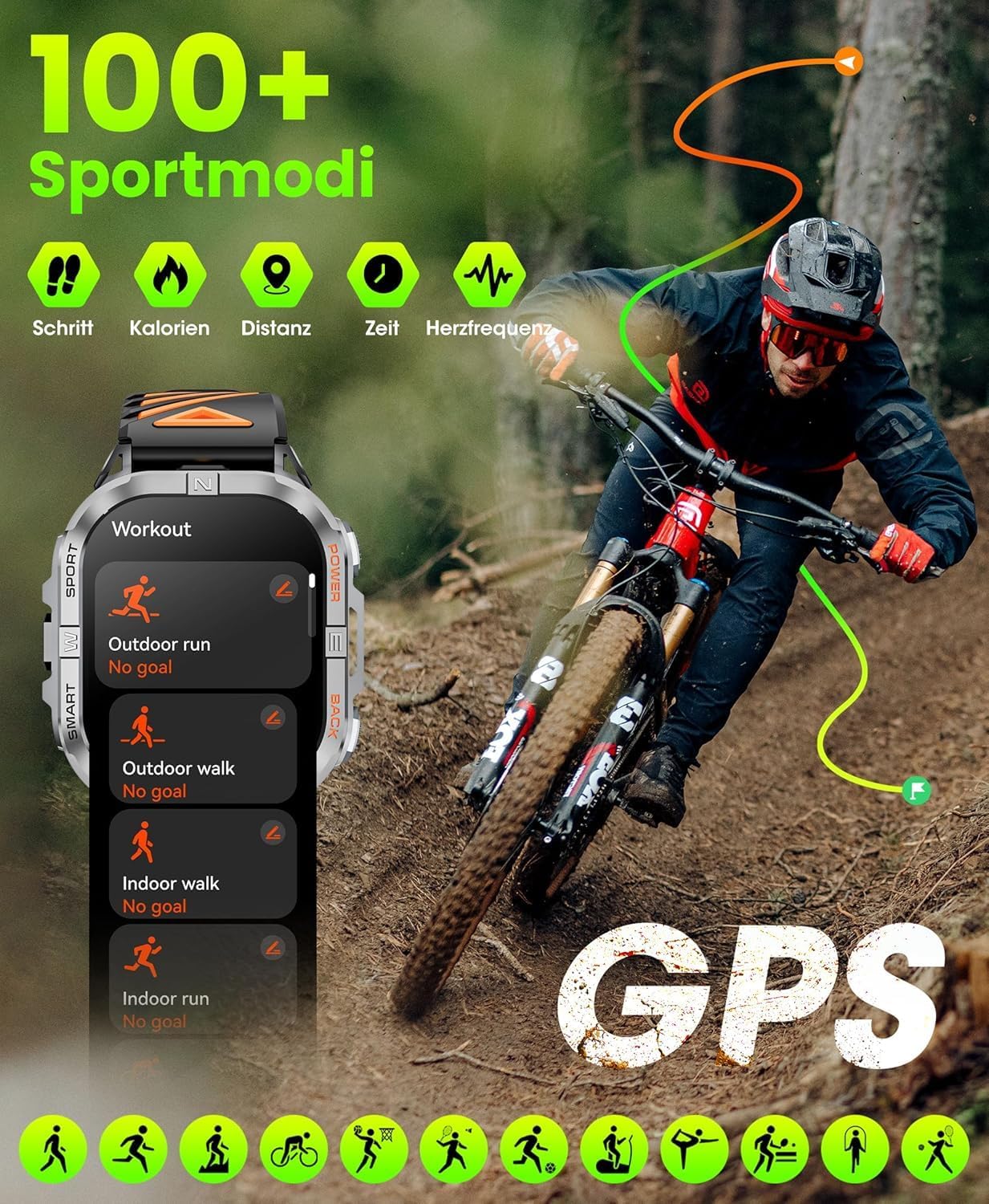 Reloj Inteligente Hombre GPS, 2,13" AMOLED Smartwatch Militar con Linterna Led, Barómetro, Brújula, 100+ Modos Deportivos, Llamadas Bluetooth, 3ATM Impermeable para Android iOS (Negro)