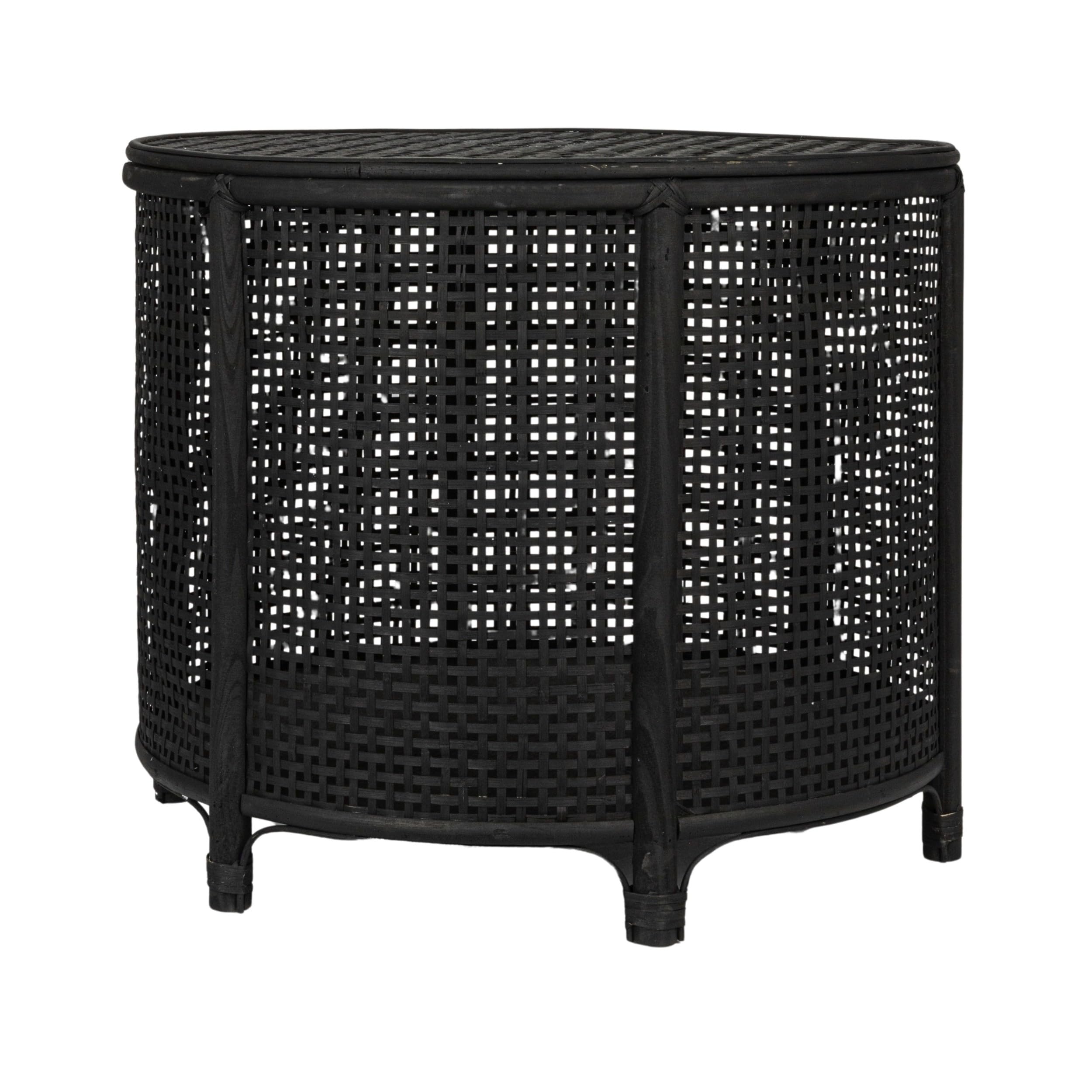 Creative Co-Op Round Bamboo and Rattan Accent Storage Table, Black