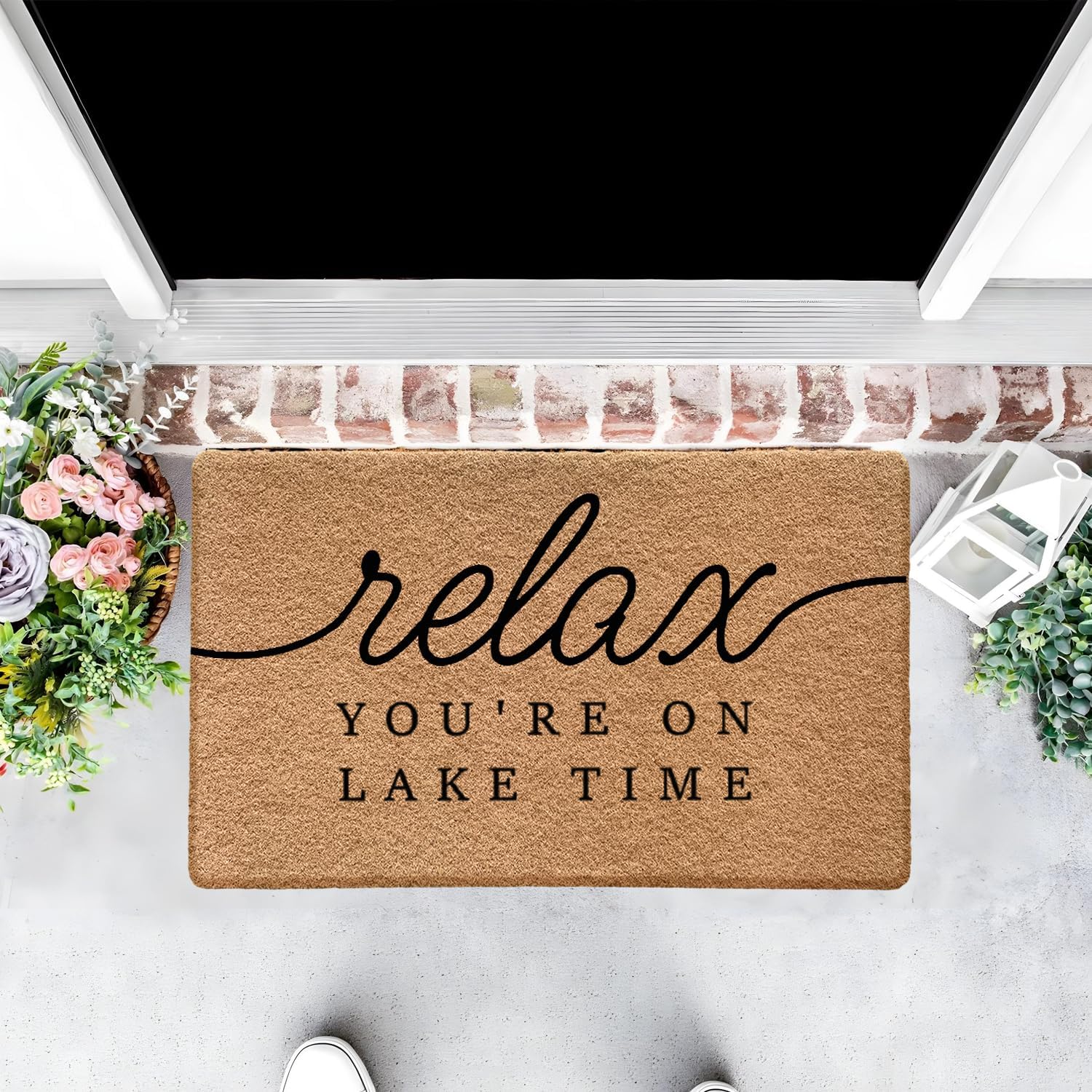 Lake Door Mat, Relax You're on Lake Time Doormat for Front Door Indoor Outdoor Entrance Porch, Nautical Welcome Mats Doormat Outside, 17x30 Inches