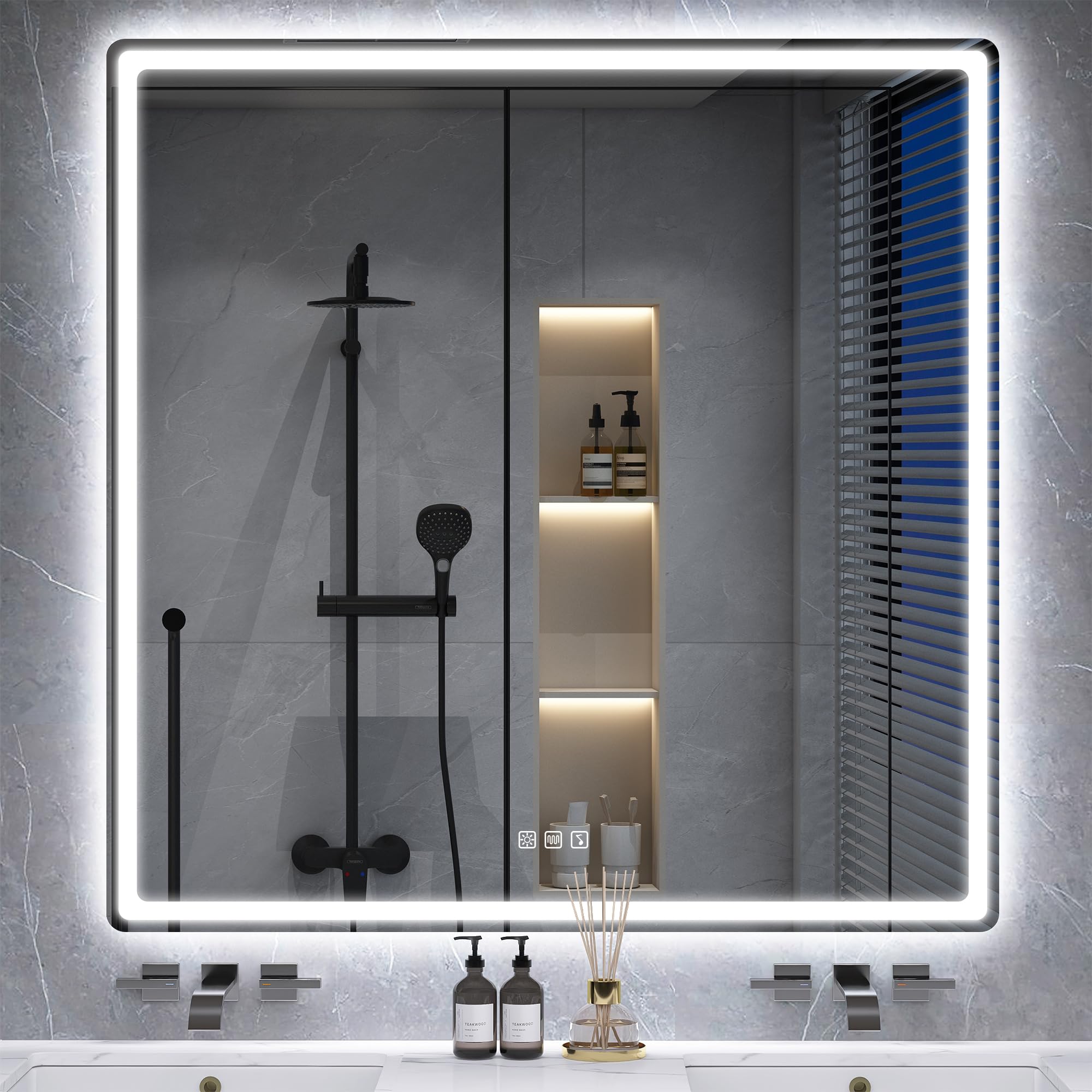 S'bagno 100x100cm Bluetooth-Espejos-Baño-con-Luz-Led, Función Antivaho | IP44 Espejos de Baño con Led Función de 3 Colores de Luz/ Regulable, Espejo Baño Led con Memoria Vertical/ Horizontal