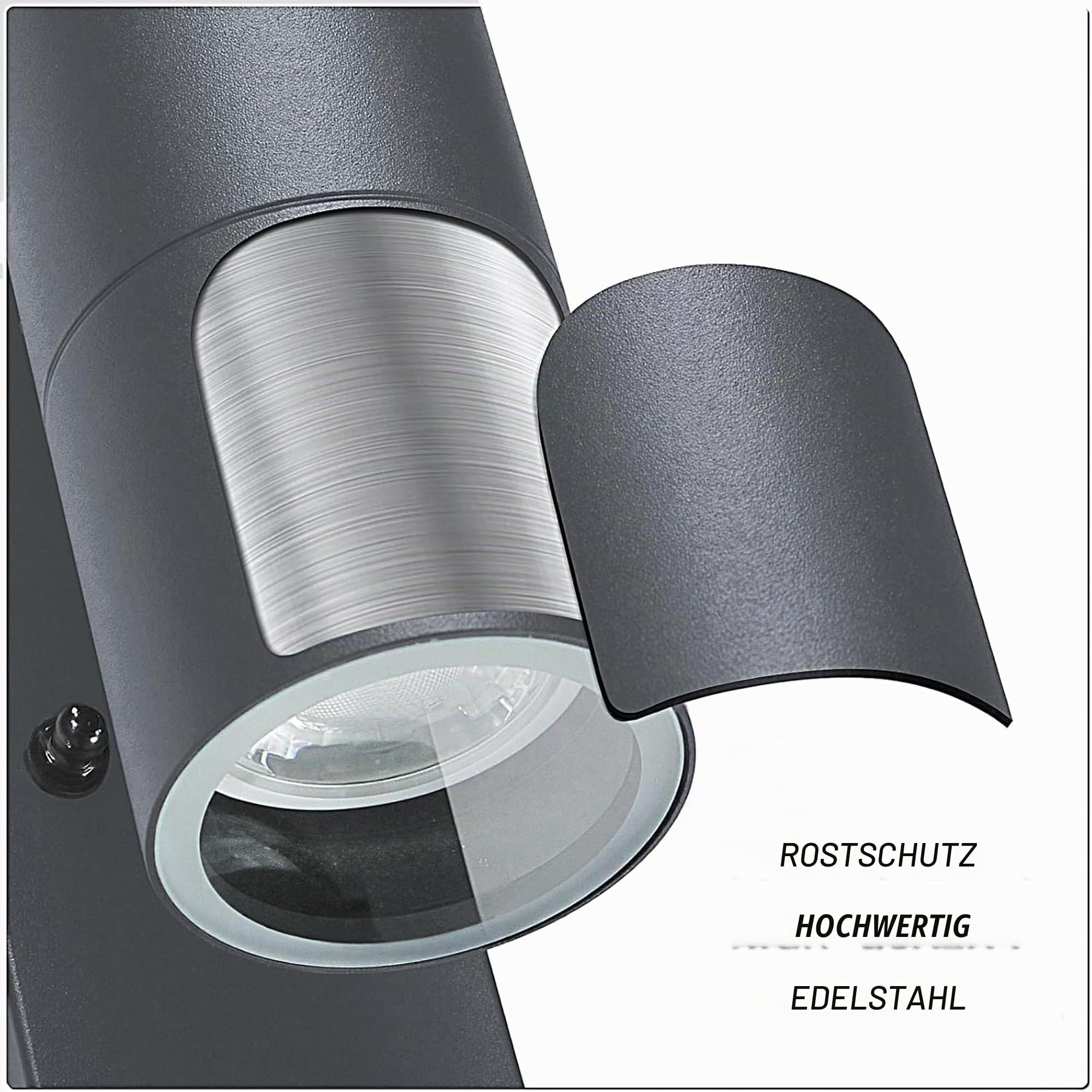 JNR Edelstahl Außenlampe mit Bewegungsmelder, Aussenlampe Anthrazit 2 Pack | Einstellbarer PIR Bewegungsmelder Dämmerungssensor, IP54 Wasserdichte 230V Wandleuchte, 5W GU10 3000K LED Glühbirne